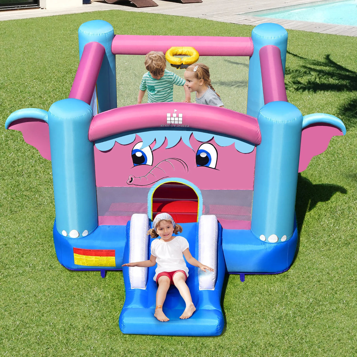 Inflatable Bounce House 3-in-1 Elephant Theme Castle with 550W Blower D15790