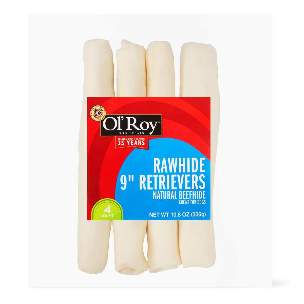 9" Beefhide Chews for Dogs, 10.8 oz, 4 Count H375