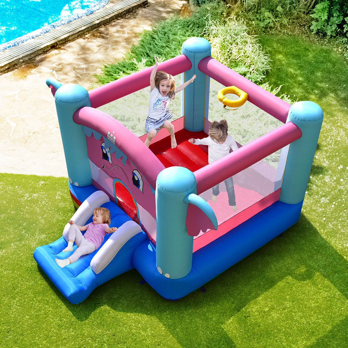 Inflatable Bounce House 3-in-1 Elephant Theme Castle with 550W Blower D15790