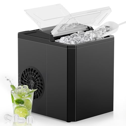White Nugget Ice Maker Machine, 26lbs in 24Hrs, Auto-Cleaning Portable Ice Maker with Basket and Scoop B374