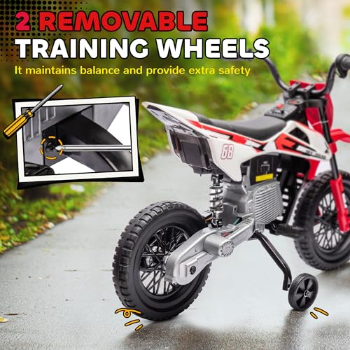 12V Electric Motorcycle with Training Wheels, Red K204332