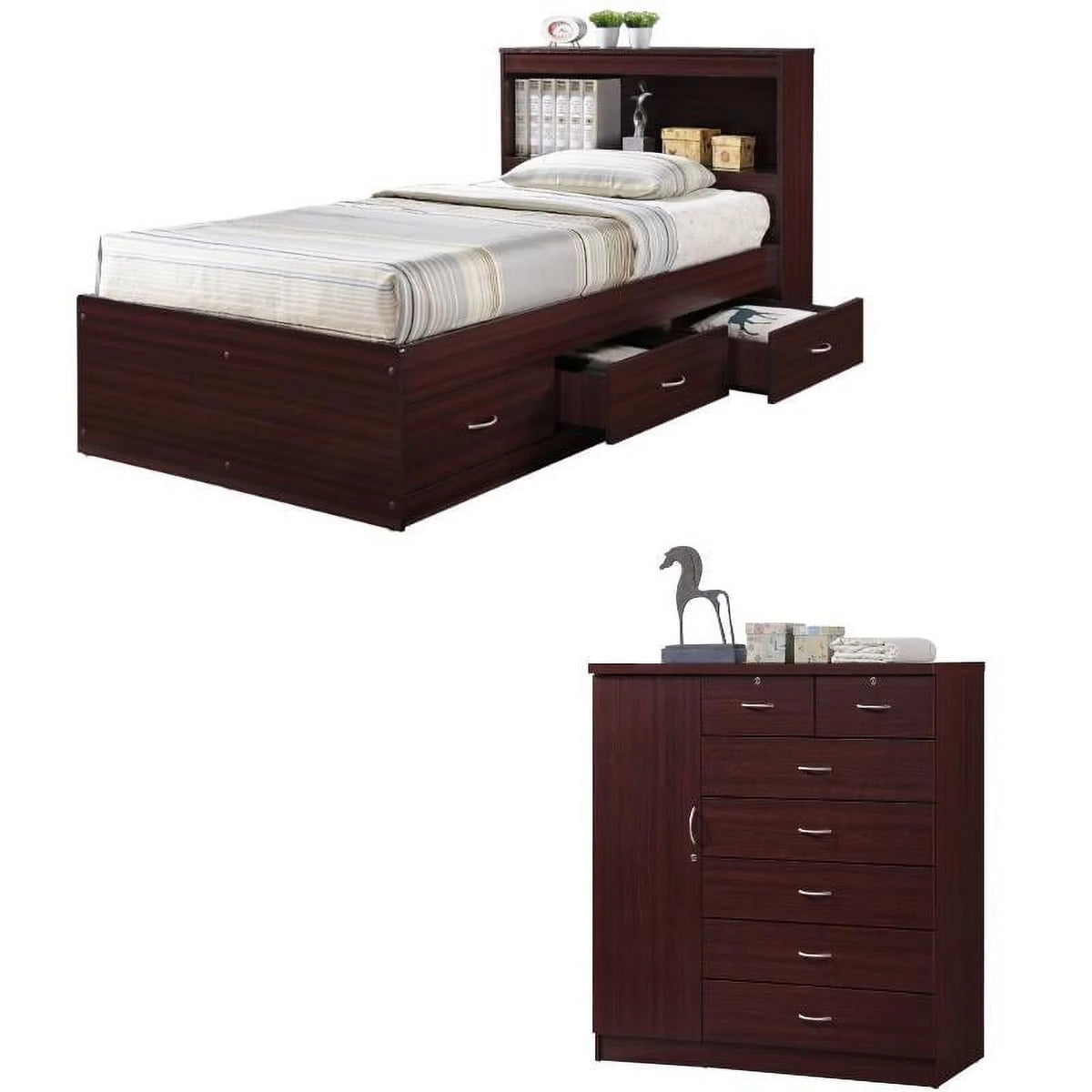 2 Piece Bedroom Set with Captain Bed and Chest in Mahogany Wood A181353