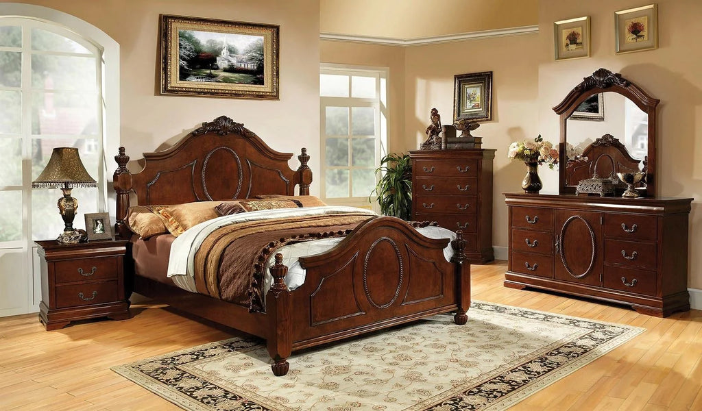 Brown Cherry Solid Wood Queen Bedroom Set 6pcs G978