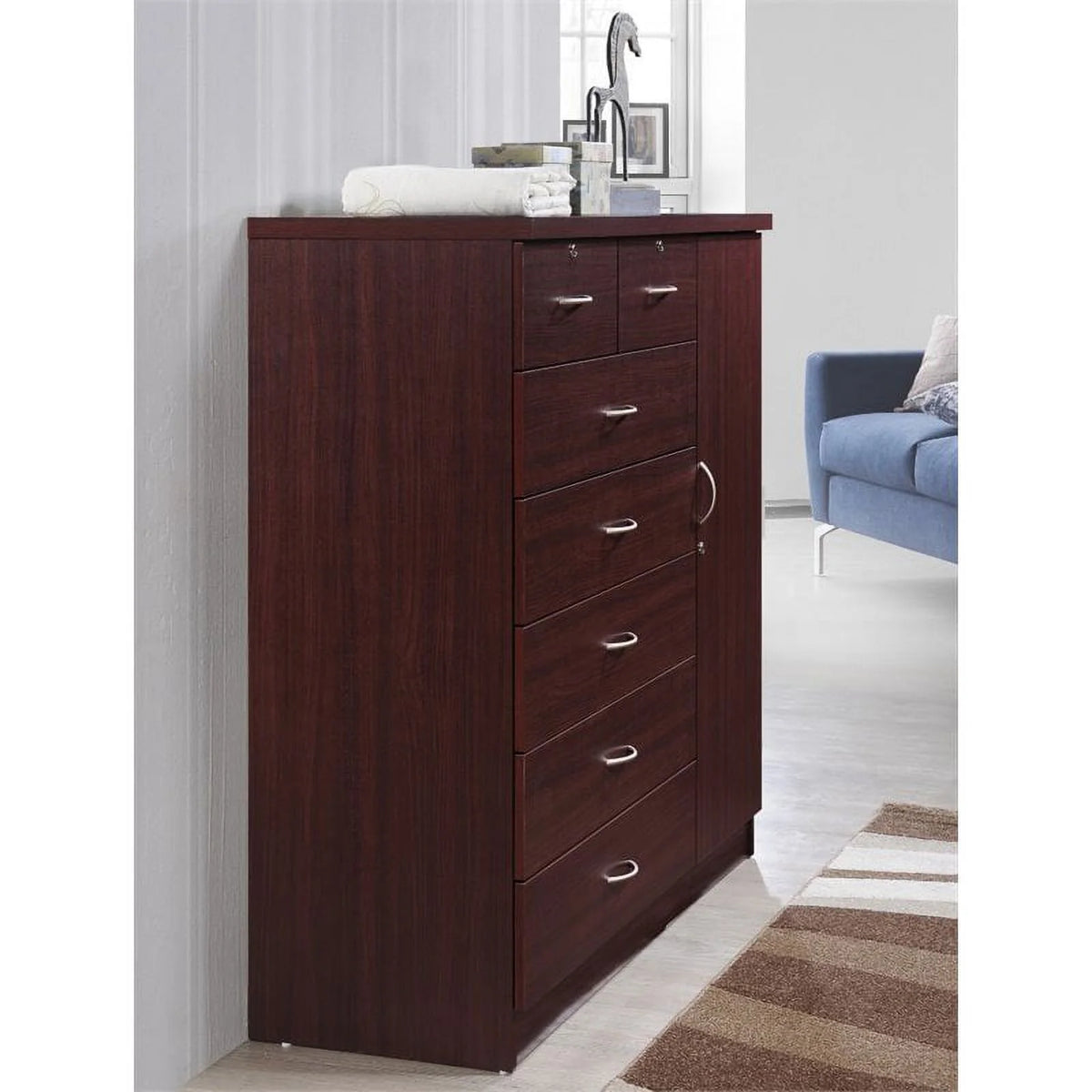 2 Piece Bedroom Set with Captain Bed and Chest in Mahogany Wood A181353