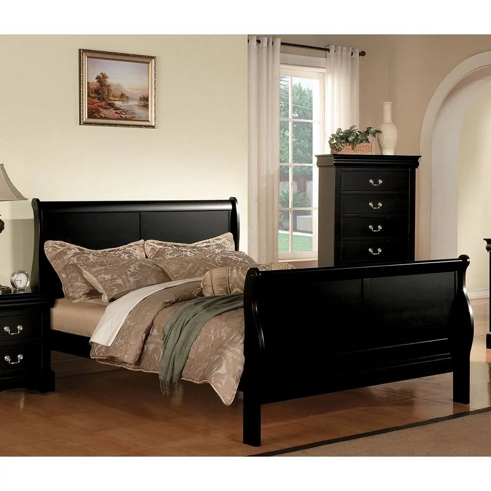 Black King Size Pine Wood Platform Bed with Headboard and Footboard X9007