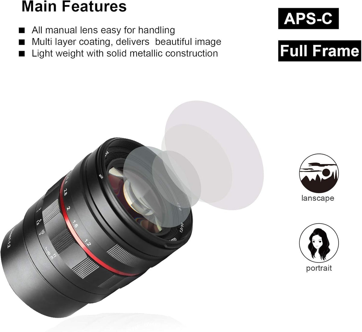 50mm F1.2 Full Frame Manual Focus Fixed Lens for L-Mount Mirrorless Camera H2784