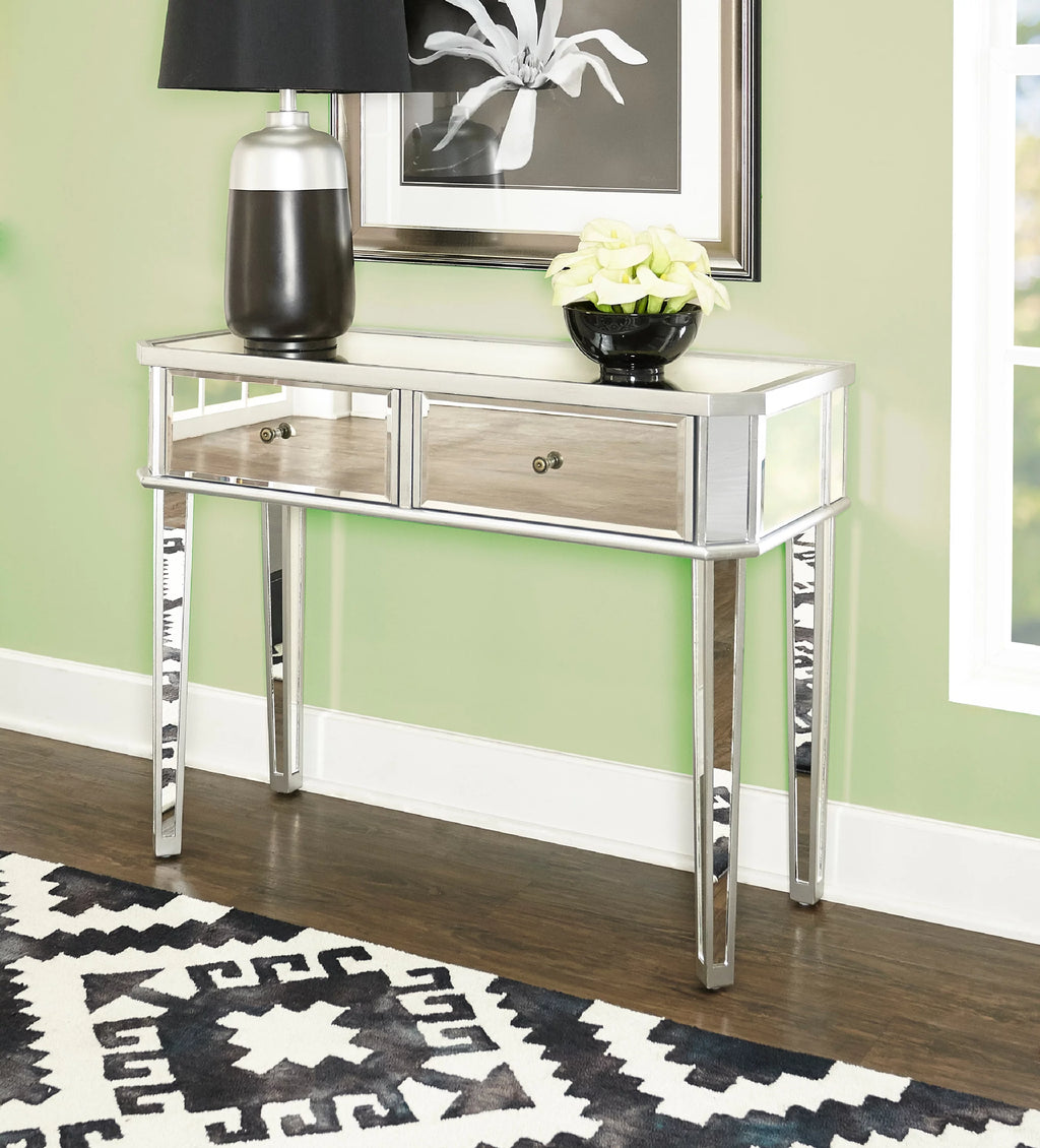 2-Drawer Console Table with Mirrored Surfaces and Silver Wood K738