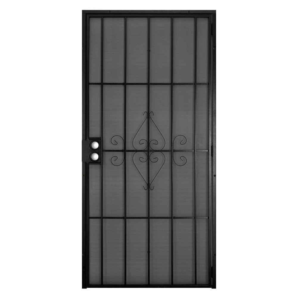 32 in. x 80 in. Black Outswing Steel Security Door with Expanded Metal Screen N46040