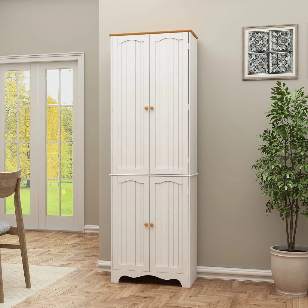 72'' Tall Kitchen Pantry Cabinet with 4 Doors and 2 Adjustable Shelf, White and Honey V427347