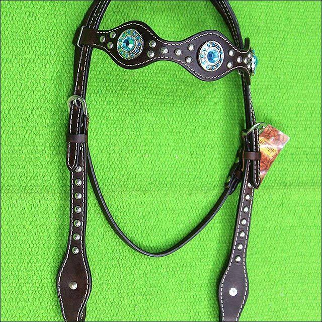 American Leather Turquoise Western Headstall Horse Bridle R8055
