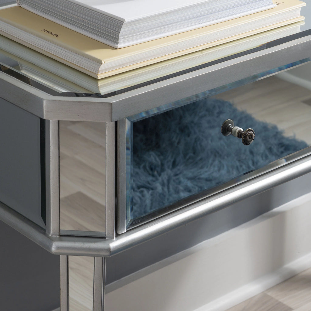 2-Drawer Console Table with Mirrored Surfaces and Silver Wood K738