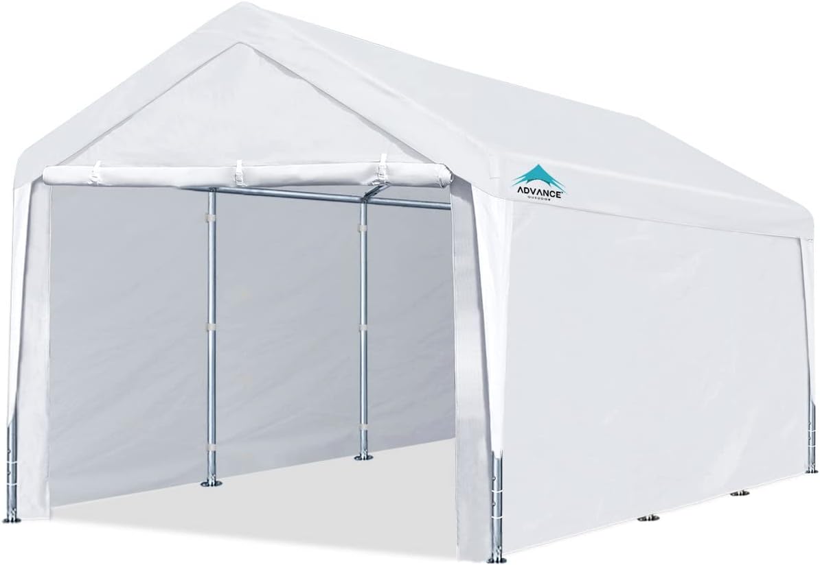 10x20 ft Heavy Duty Carport Canopy with Removable Sidewalls and Doors, White N297