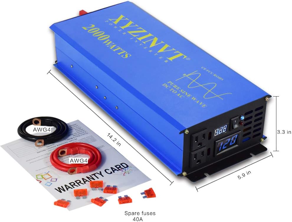 2000W Pure Sine Wave Power Inverter 12V to 120V with Remote Y405