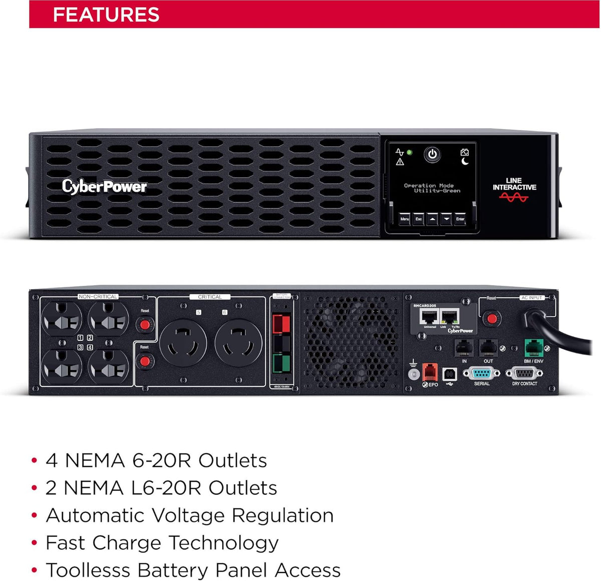3000VA/3000W 6 Outlets 2U Rack/Tower UPS System C130