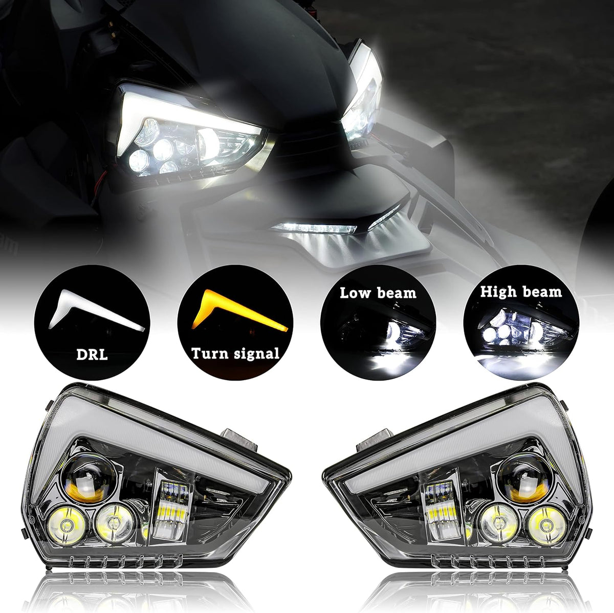 2PCS LED Headlights Assembly with High-Low Beams DRL Turn Signal Light N310