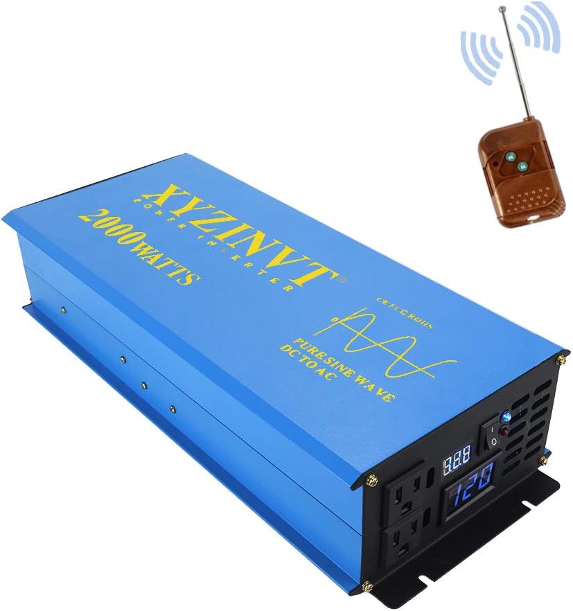 2000W Pure Sine Wave Power Inverter 12V to 120V with Remote Y405