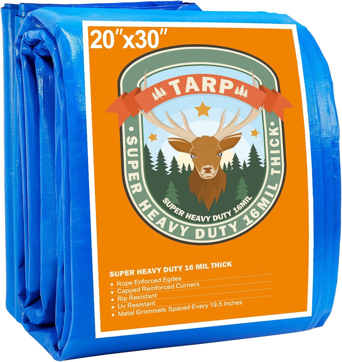 Blue 20x30 Heavy Duty Waterproof Poly Tarp with Metal Grommets Q5334