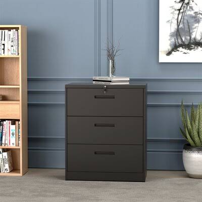 Black 3 Drawer Metal File Cabinet Z896840