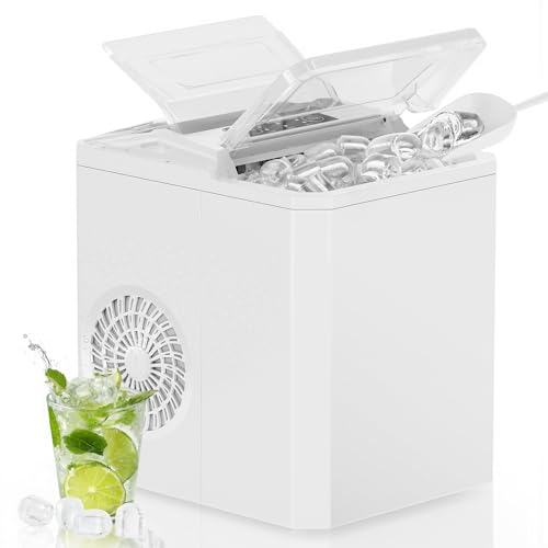White Nugget Ice Maker Machine, 26lbs in 24Hrs, Auto-Cleaning Portable Ice Maker with Basket and Scoop B374