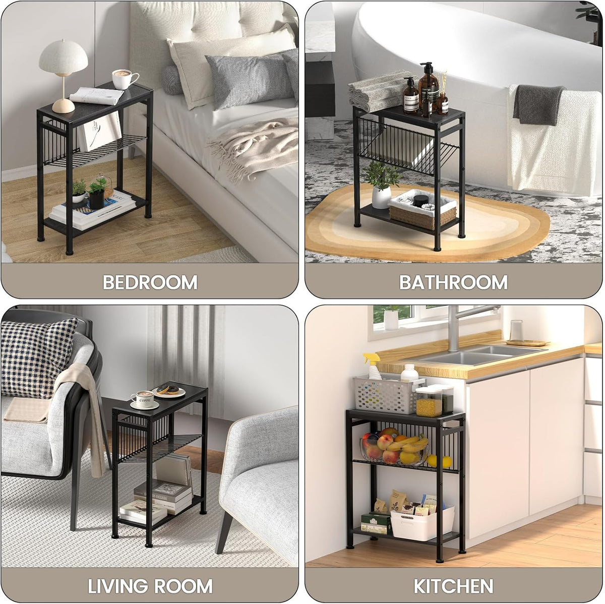 3-Tier Narrow Side Table with Magazine Holder H252866