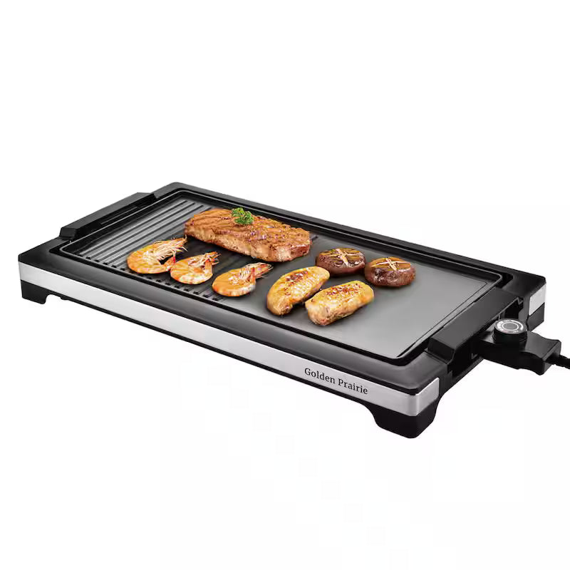 2-in-1 Electric Grill Griddle Combo, 5 Heat Levels, Nonstick Cooking Plate, Black O418000