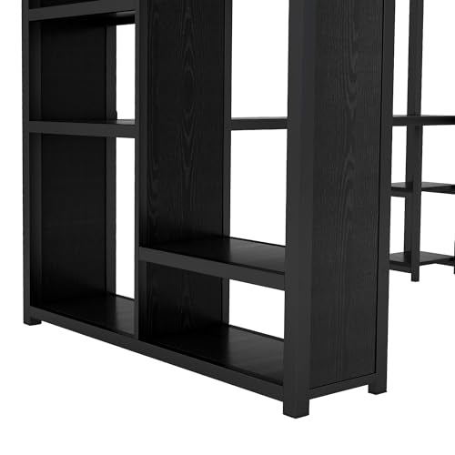 Queen Size Black Metal Loft Bed with L Desk and Wardrobe J307