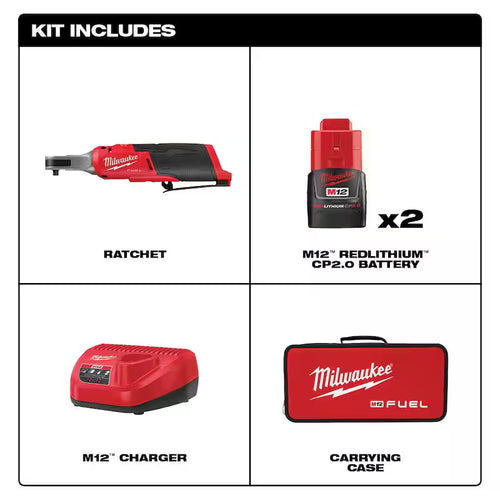 12V Lithium-Ion Brushless Cordless 1/4 in. Ratchet Kit with Batteries, Charger and Bag W177715