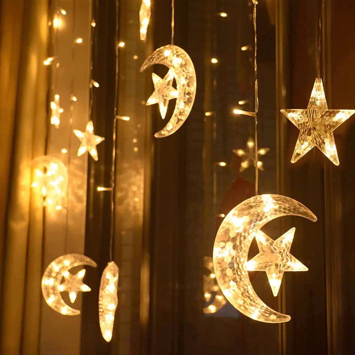 Warm White LED Curtain Lights with Remote Control Y94526