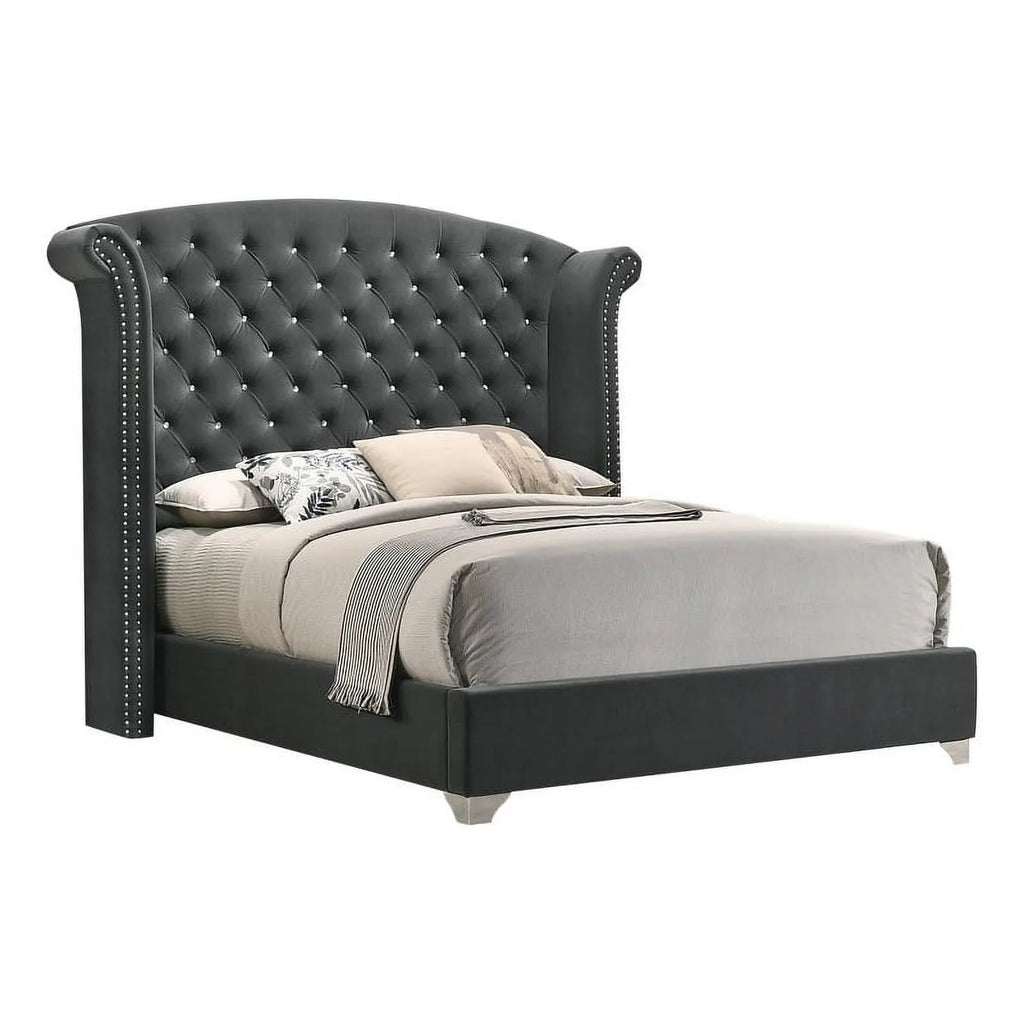 King Wingback Velvet Upholstered Bed Q328