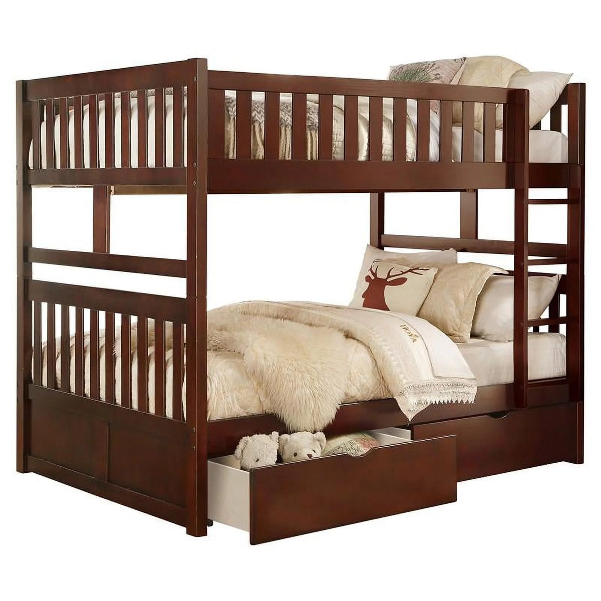 Dark Cherry Wood Full over Full Bunk Bed A4115