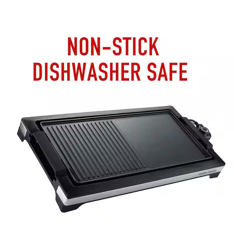 2-in-1 Electric Grill Griddle Combo, 5 Heat Levels, Nonstick Cooking Plate, Black O418000