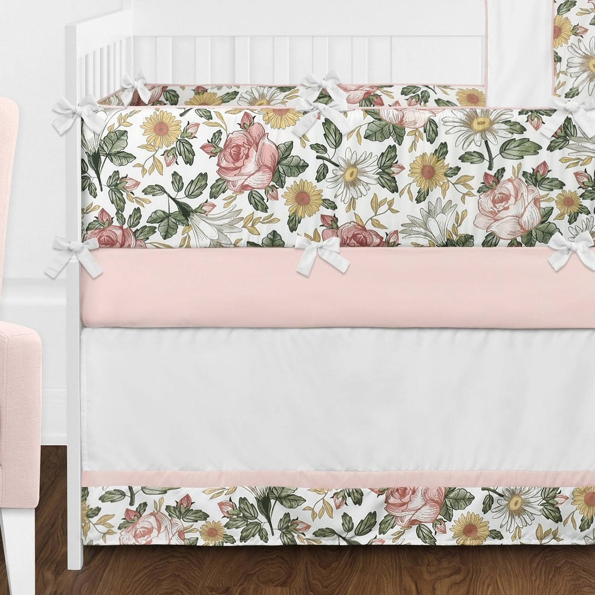 9 Pieces Blush Pink Baby Girl Nursery Crib Bedding Set with Bumper Q484779