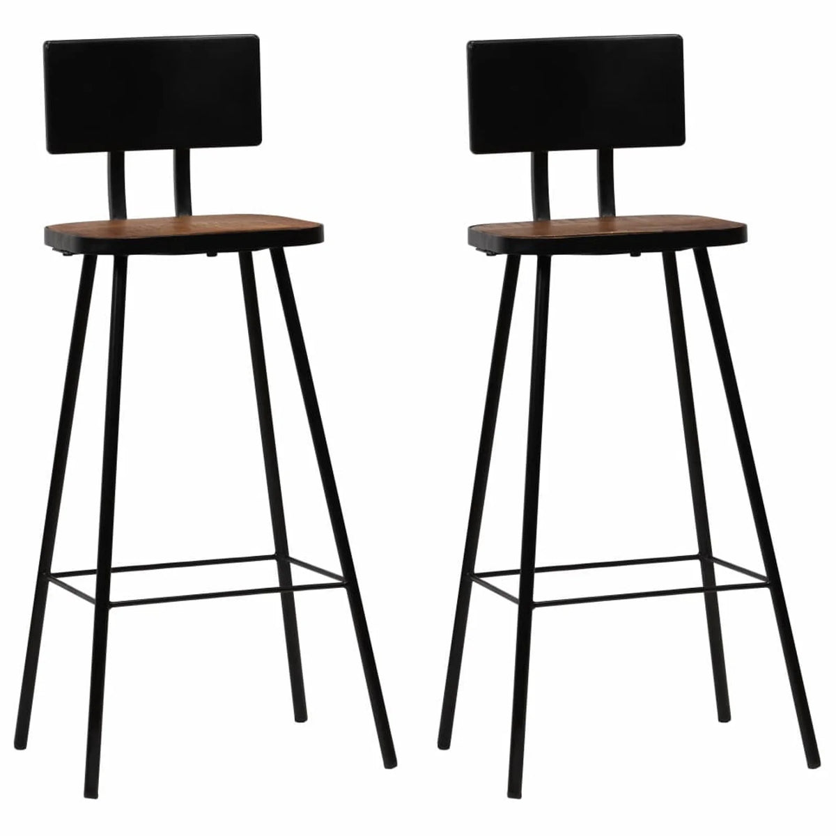 2 Piece Bar Stools Reclaimed Wood Seat with Backrest Steel Frame O811