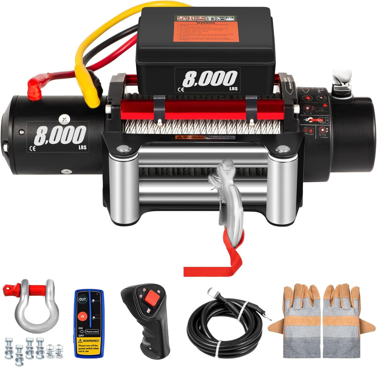 8000lb 12V Electric Winch with Wireless Remote Control Steel Cable C85257