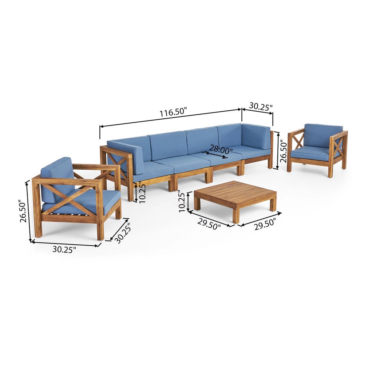 6 Seater Acacia Wood Sofa Chat Set A602182