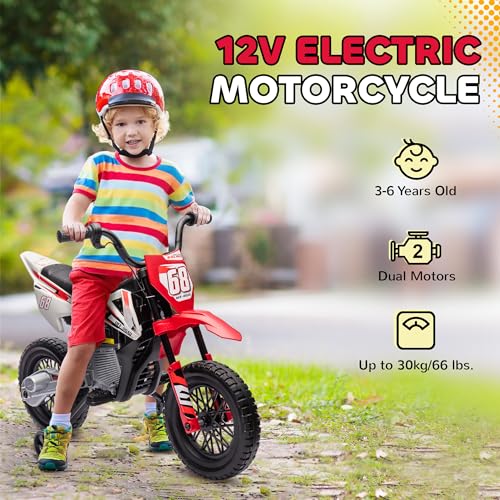 12V Electric Motorcycle with Training Wheels, Red K204332