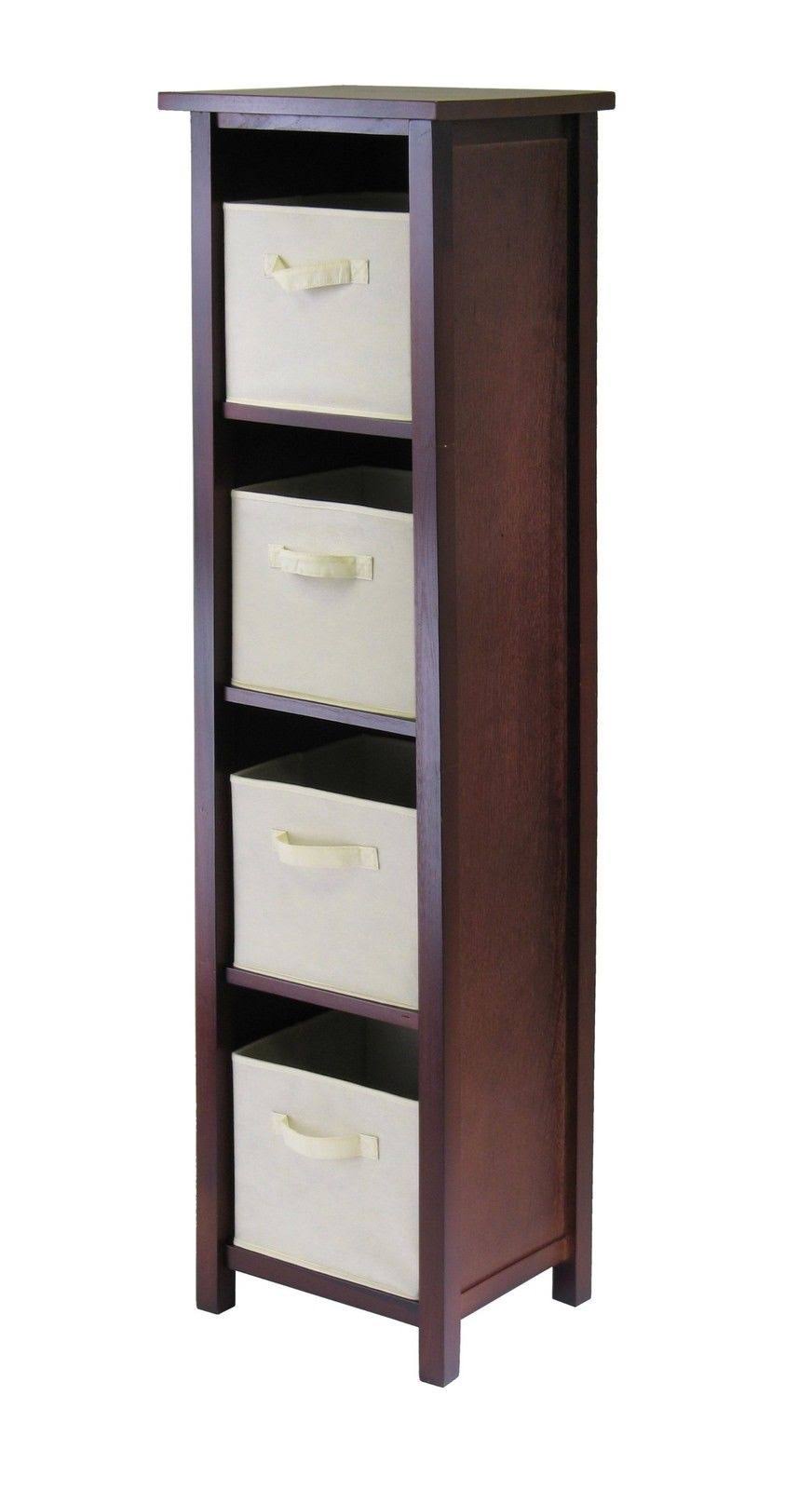 5 Tier Open Cabinet with 4 Beige Fabric Baskets S25516