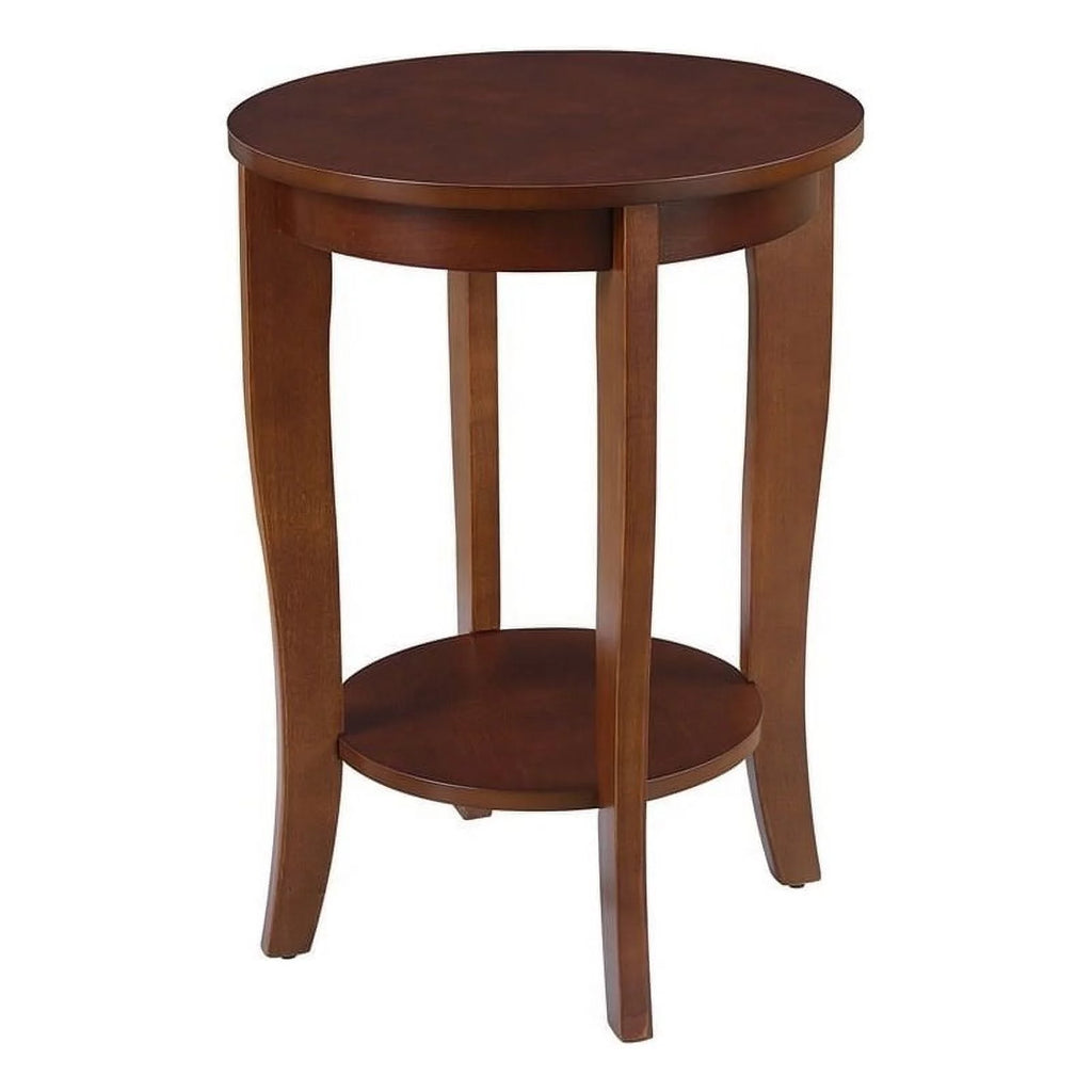 Round Wood End Table with Bottom Shelf in Mahogany N623