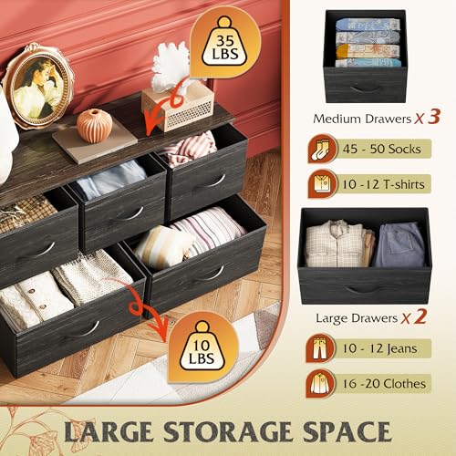 Dark Grey 5 Drawer Fabric Dresser S784139