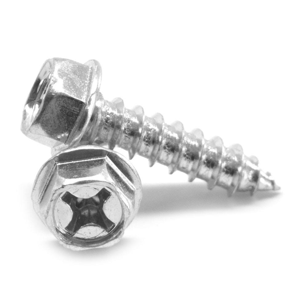 10-12 x 2 1/2 Phillips Hex Washer Head Type A Low Carbon Steel Zinc Plated Sheet Metal Screw Pk 900 E8941