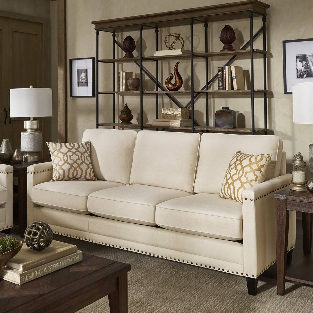 Ivory Fabric Sofa with Nailhead Trim Q450221