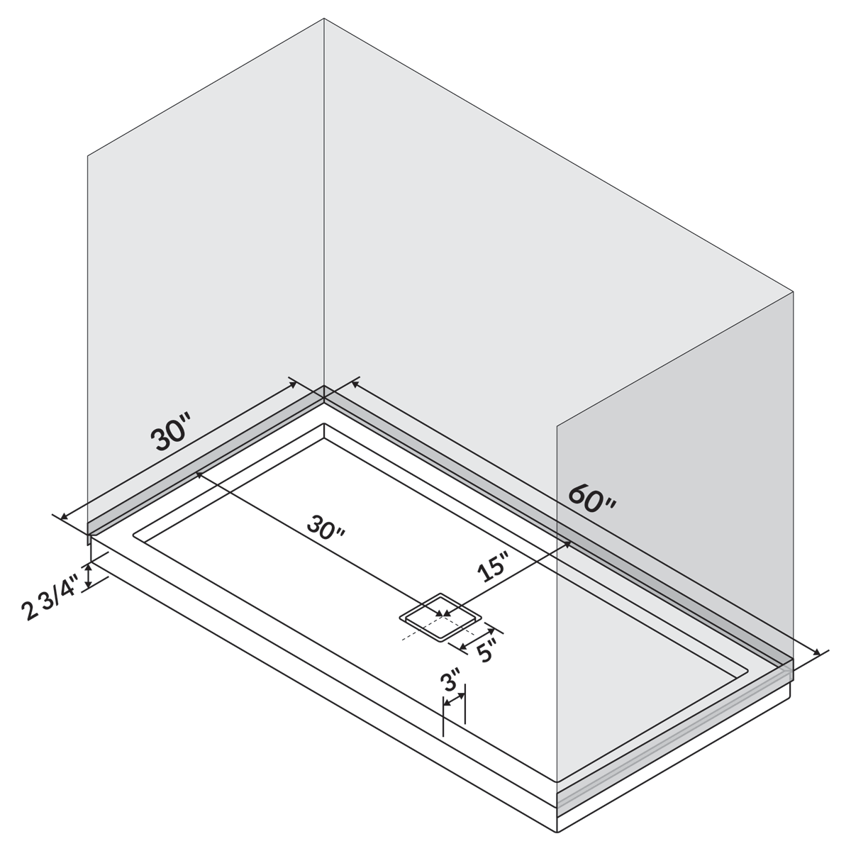 60 x 30 Right Double Threshold Shower Pan Base H64655