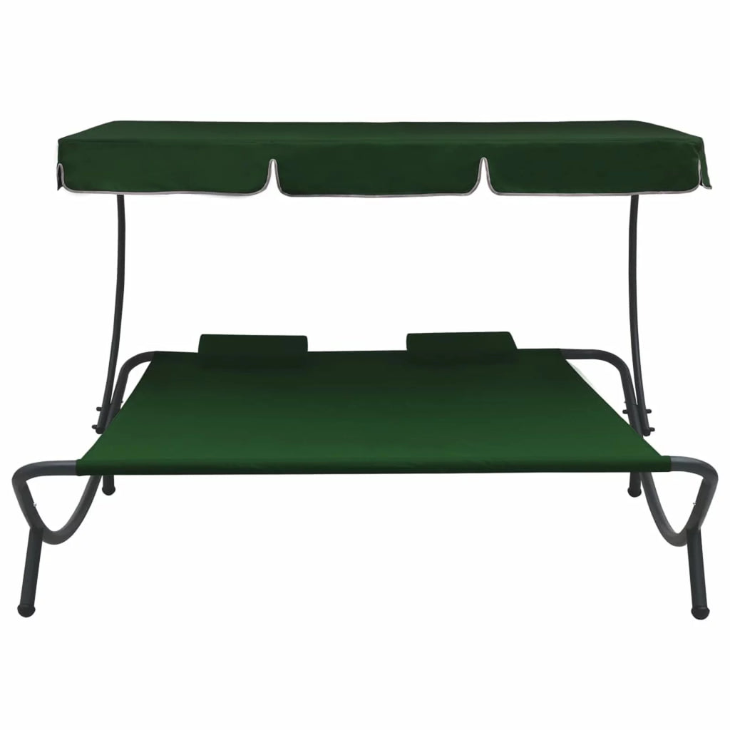 Outdoor Bed with Canopy and Pillows Green M995200