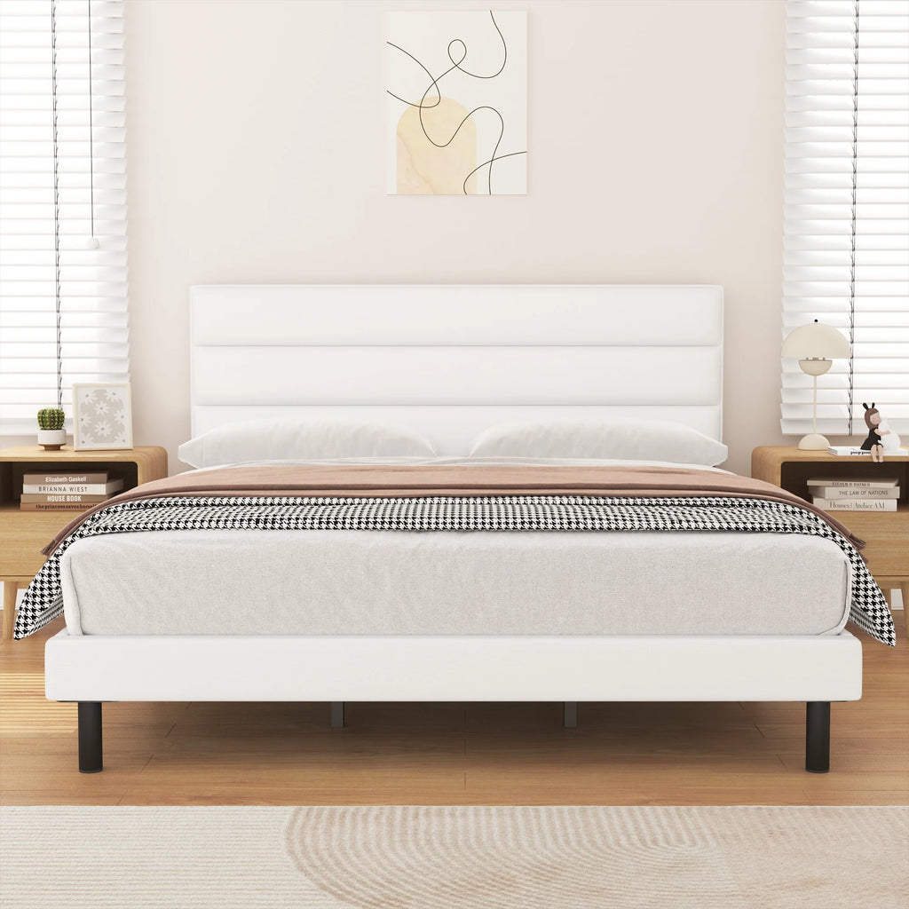 King Size Wingback Fabric Upholstered Platform Bed Frame H77227