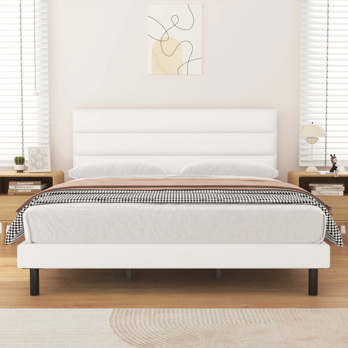 King Size Wingback Fabric Upholstered Platform Bed Frame H77227