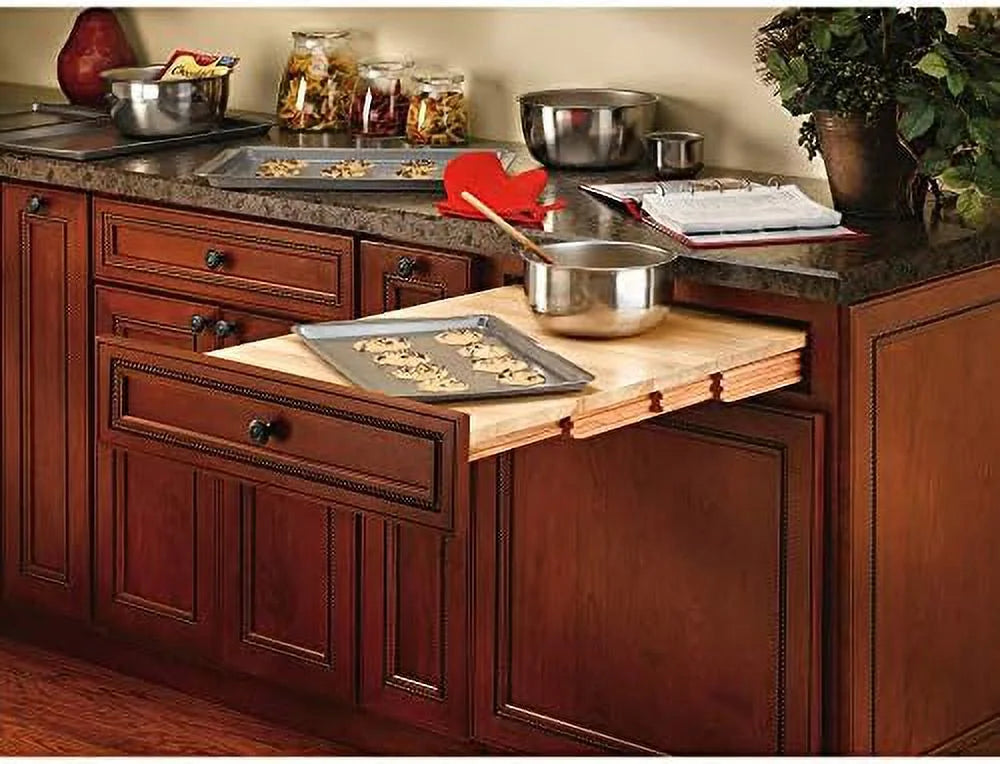 31.75" Pull Out Tambour Table Counter Extension Top Maple Wood Q5867