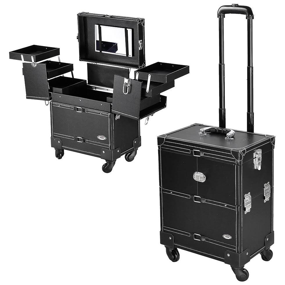 Black PVC Rolling Makeup Train Case P2032