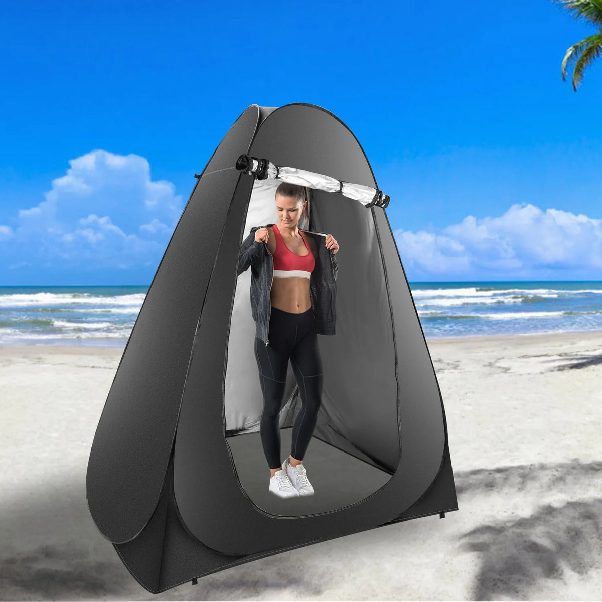 Pop up Privacy Tent 59x59x74.8in Portable Camping Shelter with Carry Bag Black L531