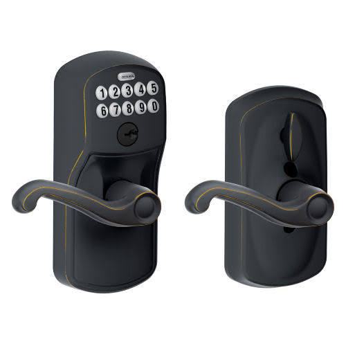 Satin Nickel Keypad Entry Lever with Flex Lock O35832
