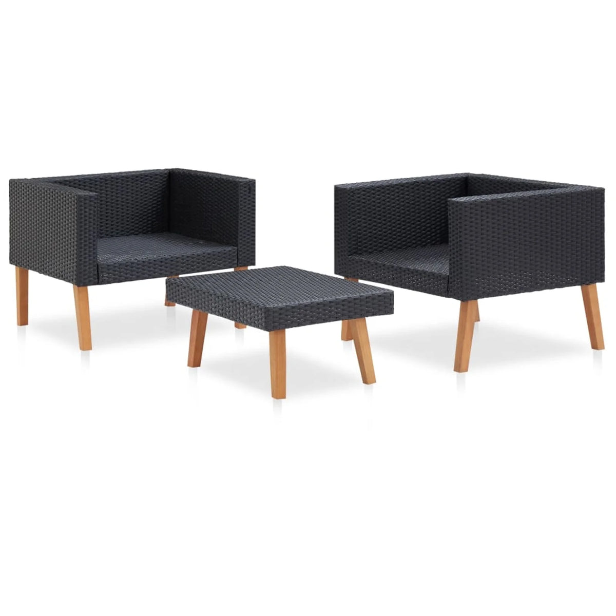 3 Piece Poly Rattan Outdoor Patio Lounge Set with Cushions and Coffee Table A2258